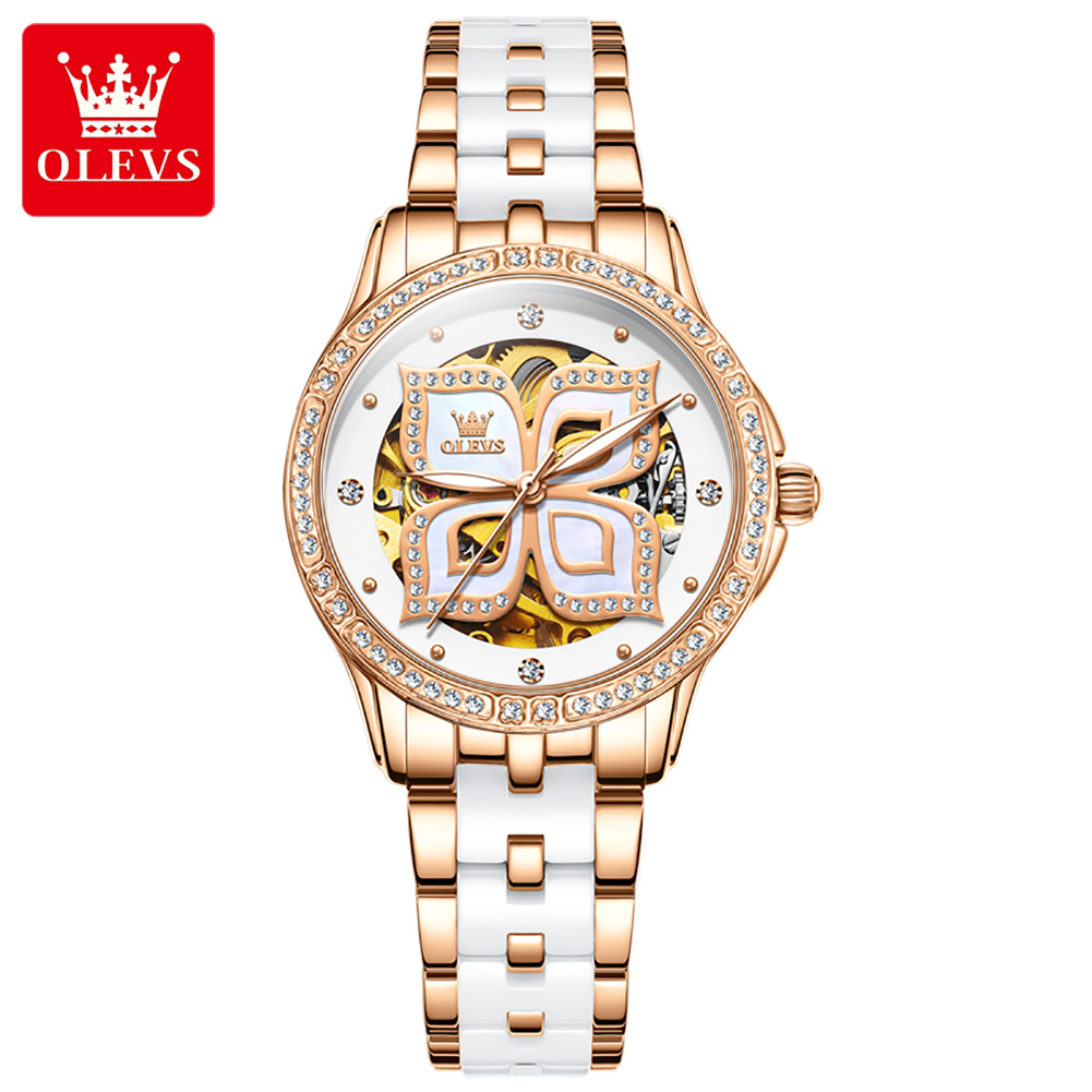 Skeleton Mechanical Watch - OLEVS Automatic Watch For Women Ceramic