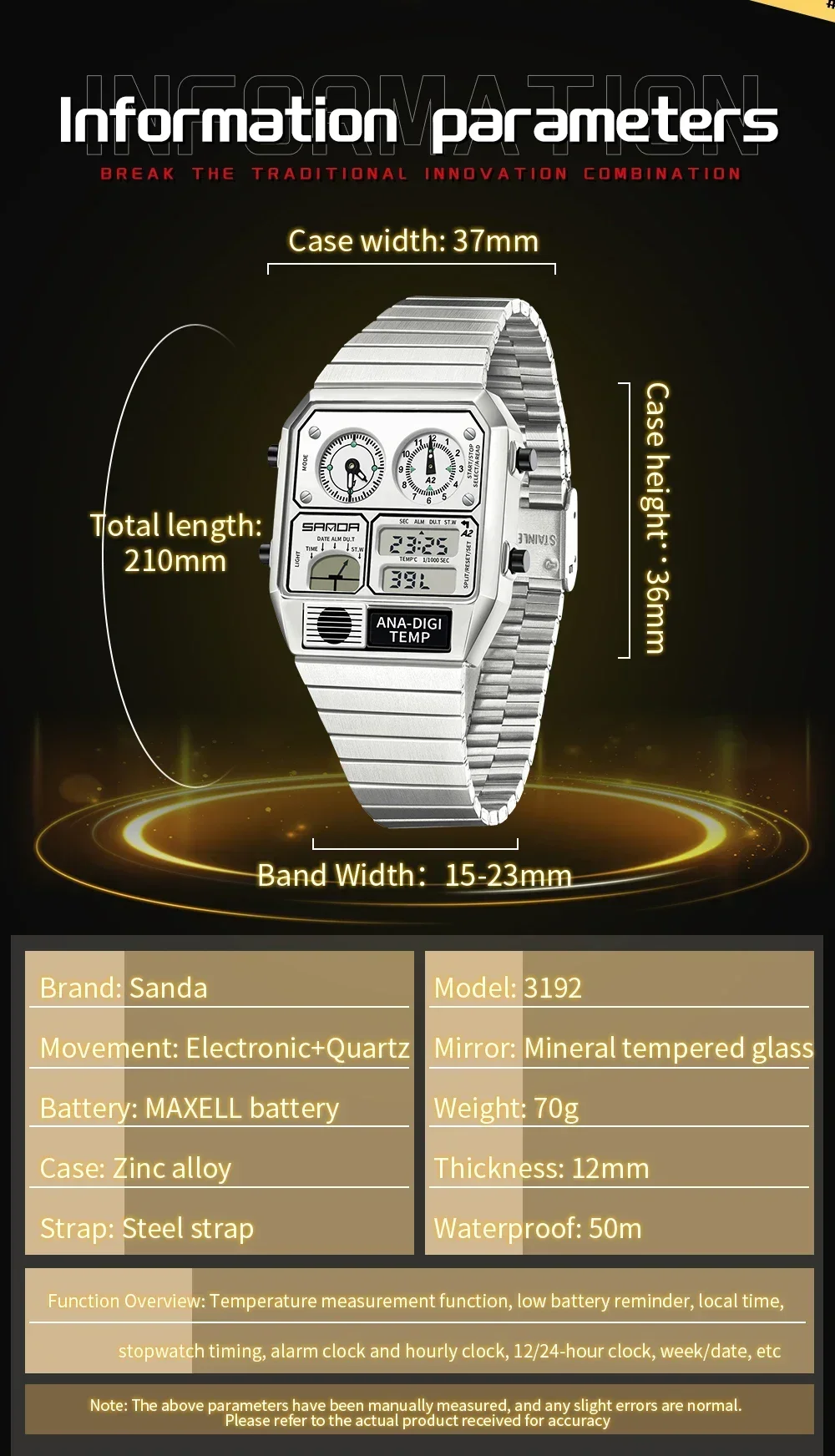 SANDA 3192 Fashion Unisex Watc - Vintage Digital Watch review and price